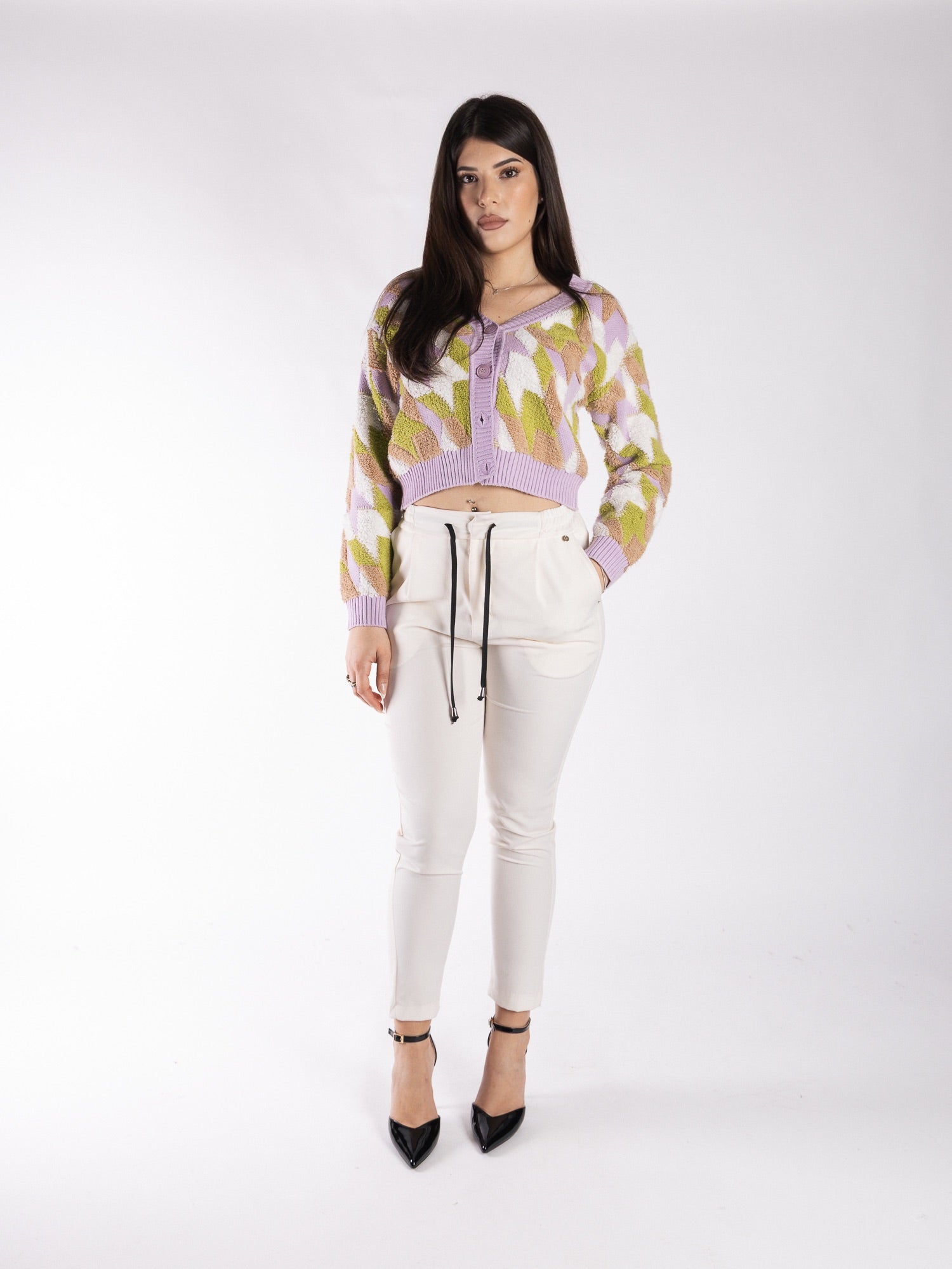 Cardigan pied de poule in lana VICOLO