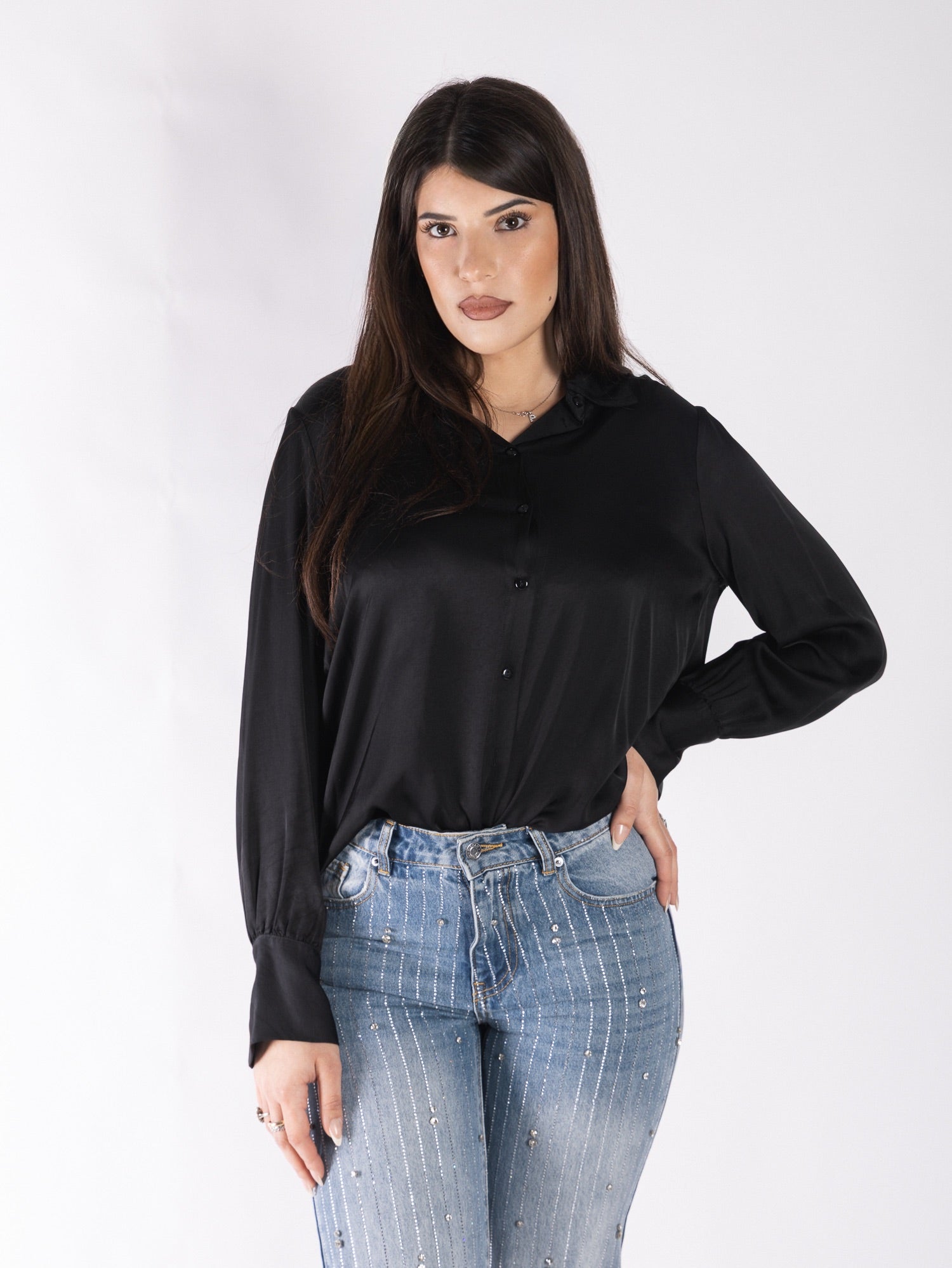 Jeans in denim con swarovski VICOLO