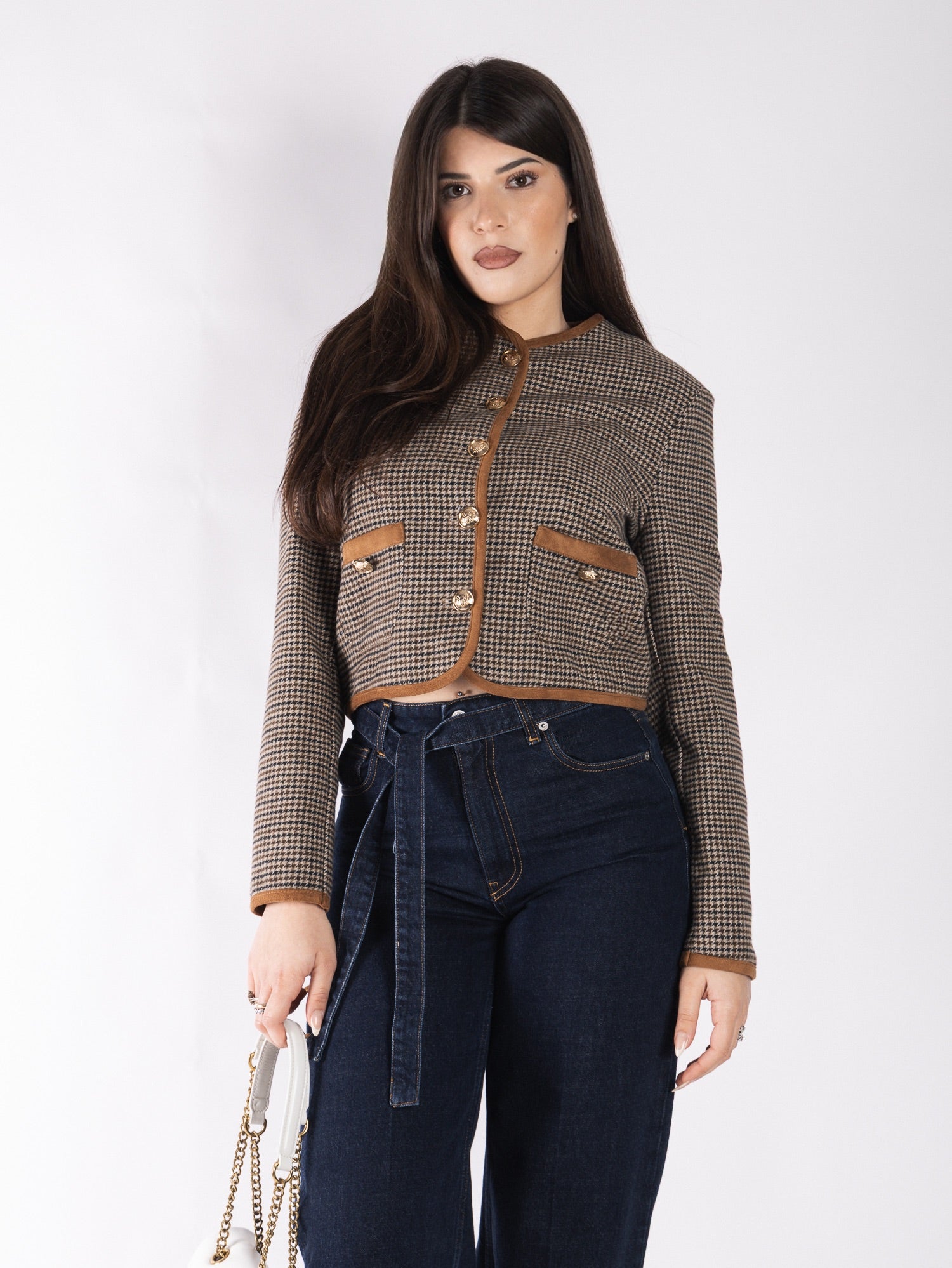 Giacca corta in Lana pied-de-poule VICOLO