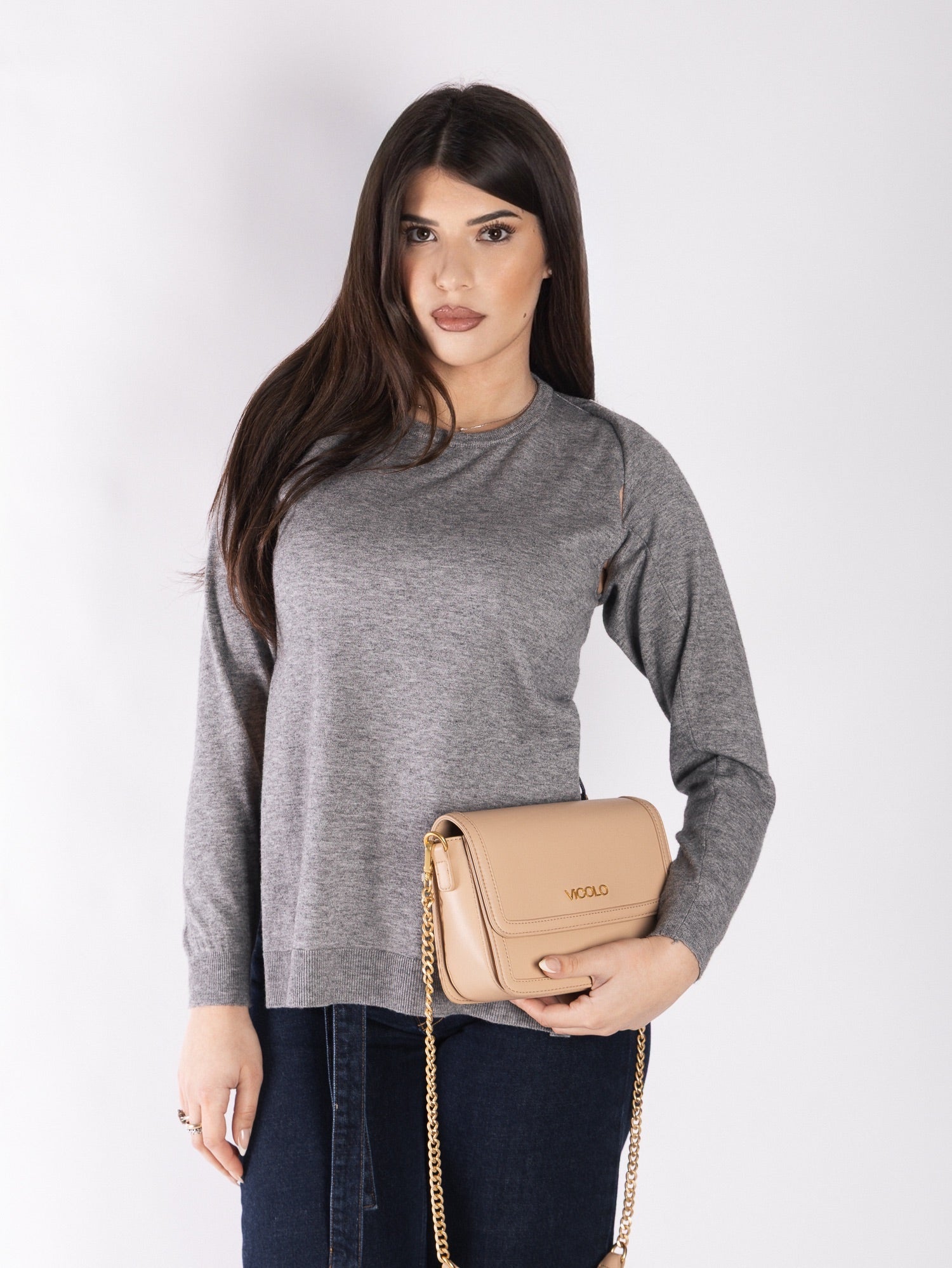 Maglia in lana  asimmetrica con coprispalle VICOLO