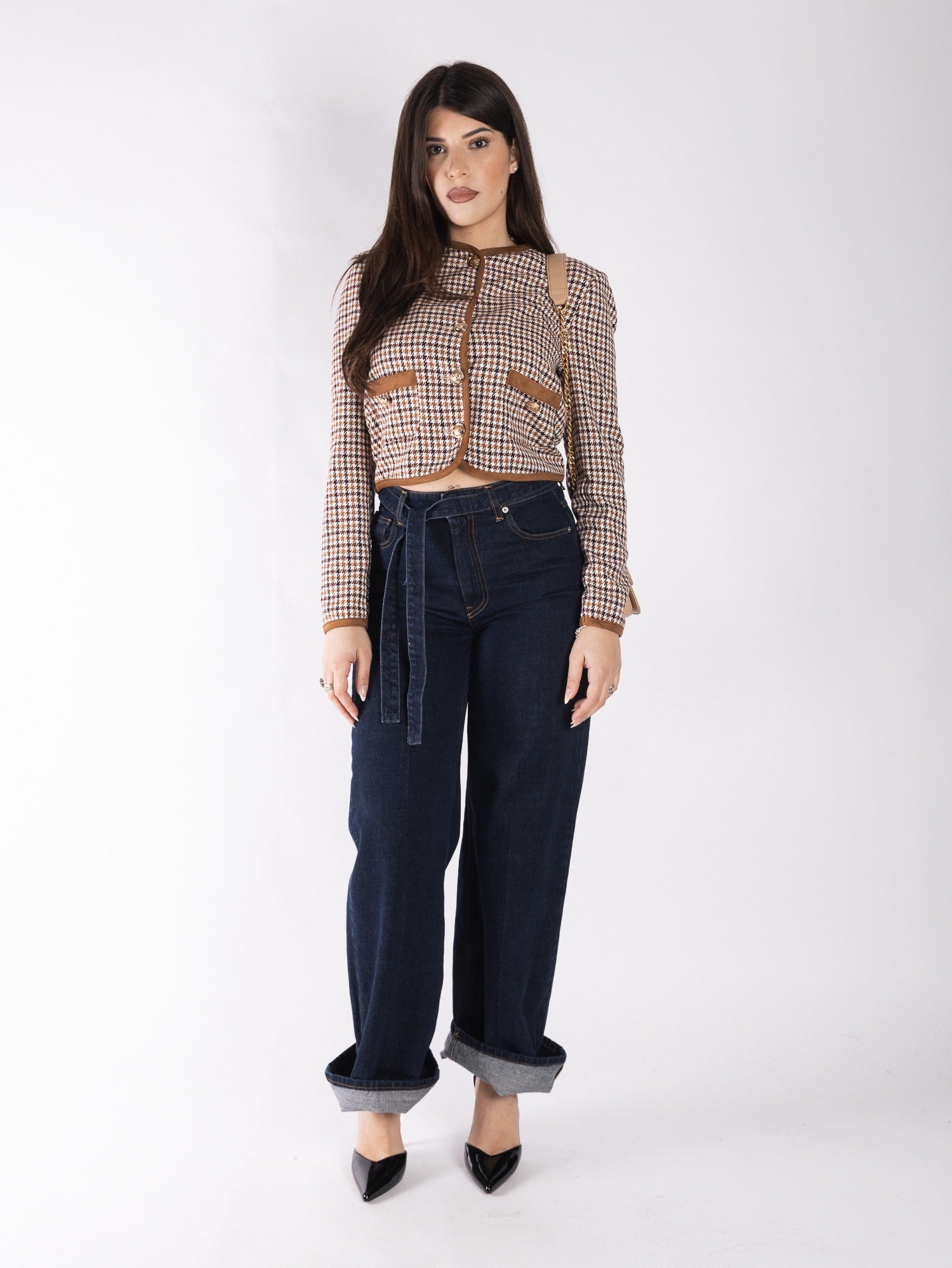 Giacca corta in Lana pied-de-poule VICOLO