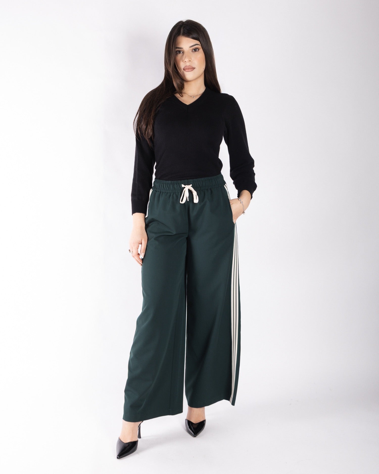 Pantalone palazzo con bande laterali in tessuto VICOLO