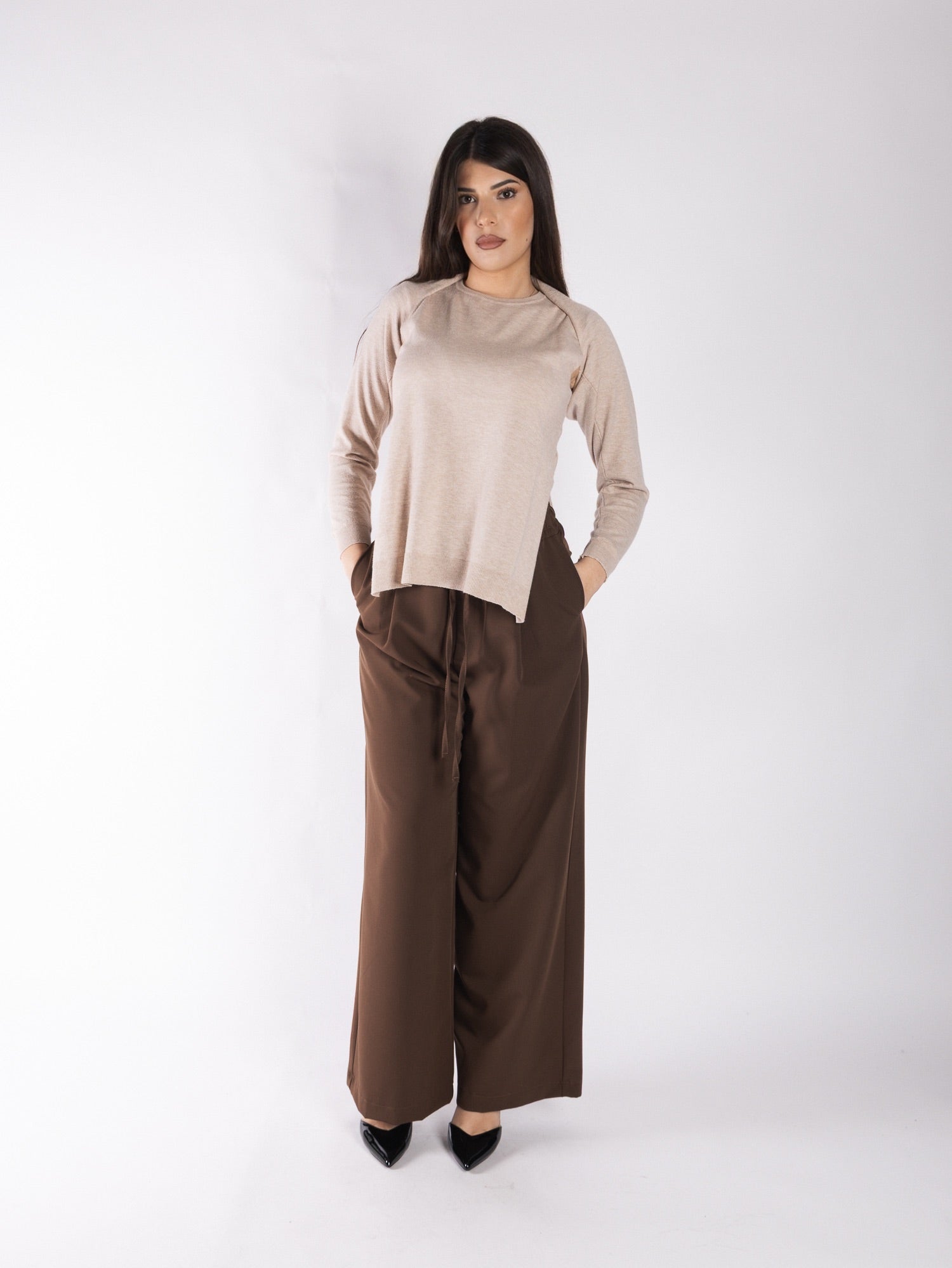 Maglia in lana  asimmetrica con coprispalle VICOLO