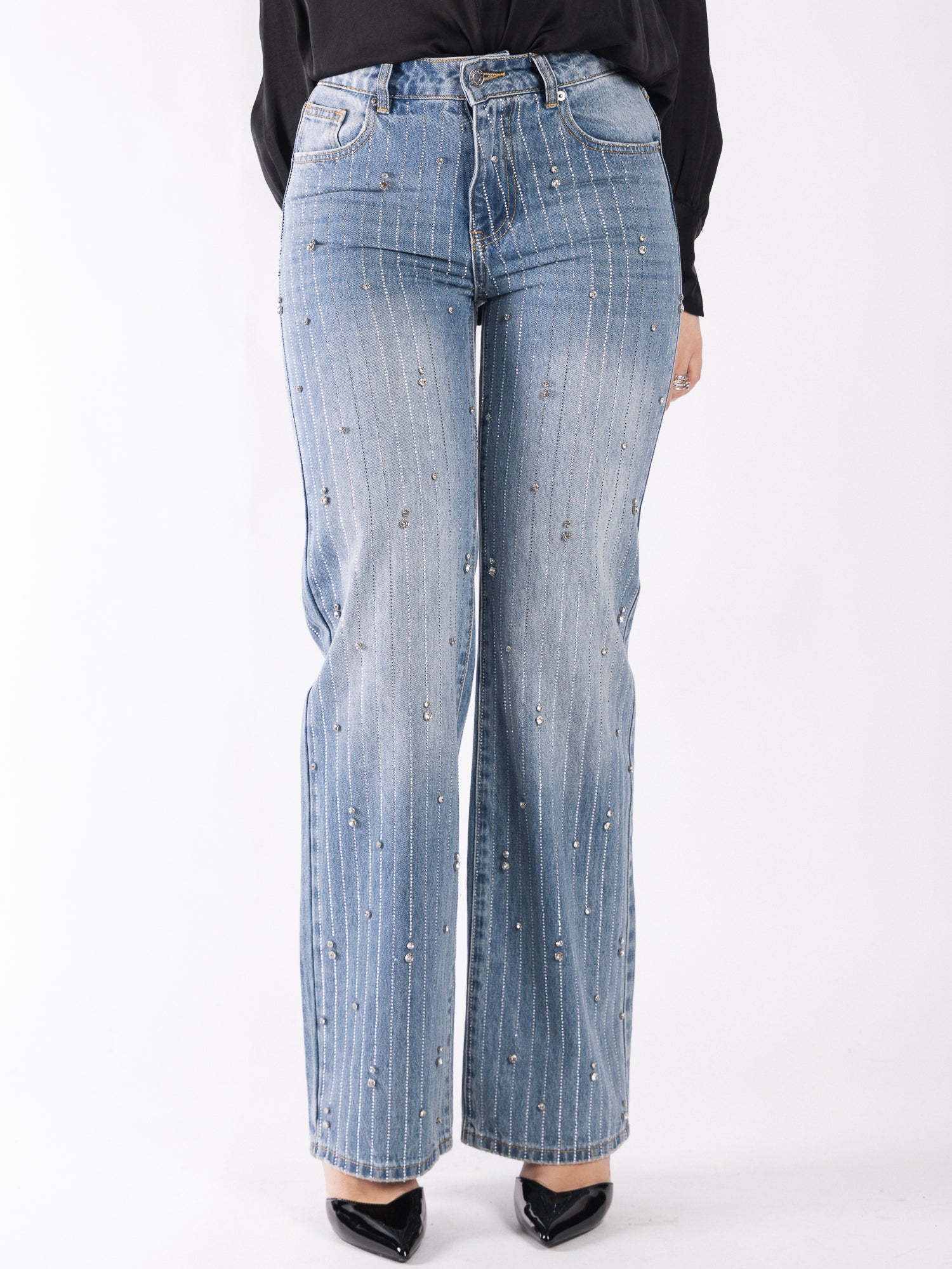 Jeans in denim con swarovski VICOLO