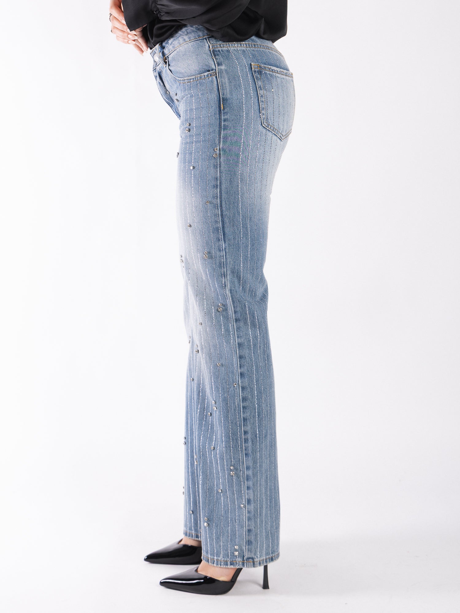 Jeans in denim con swarovski VICOLO
